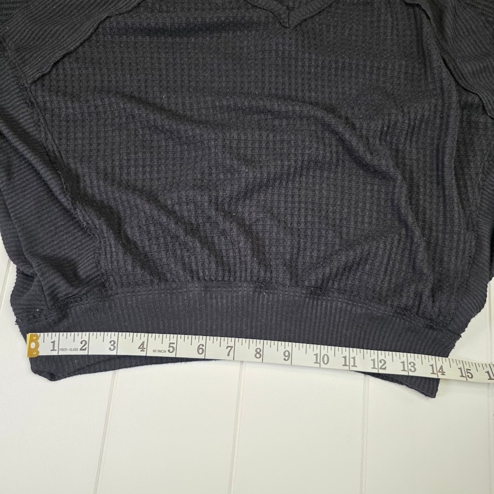 We The Free People SZ‎ XS Santa Clara Black Waffle Knit V Neck Long Sleeve Top - Picture 8 of 8
